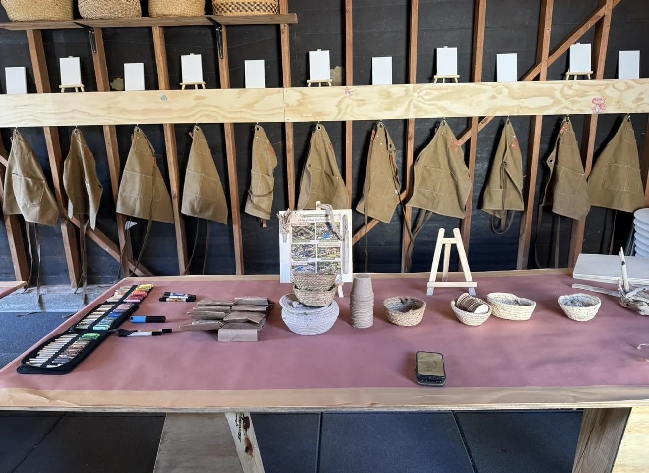 An inviting makers table prepared with natural materials
